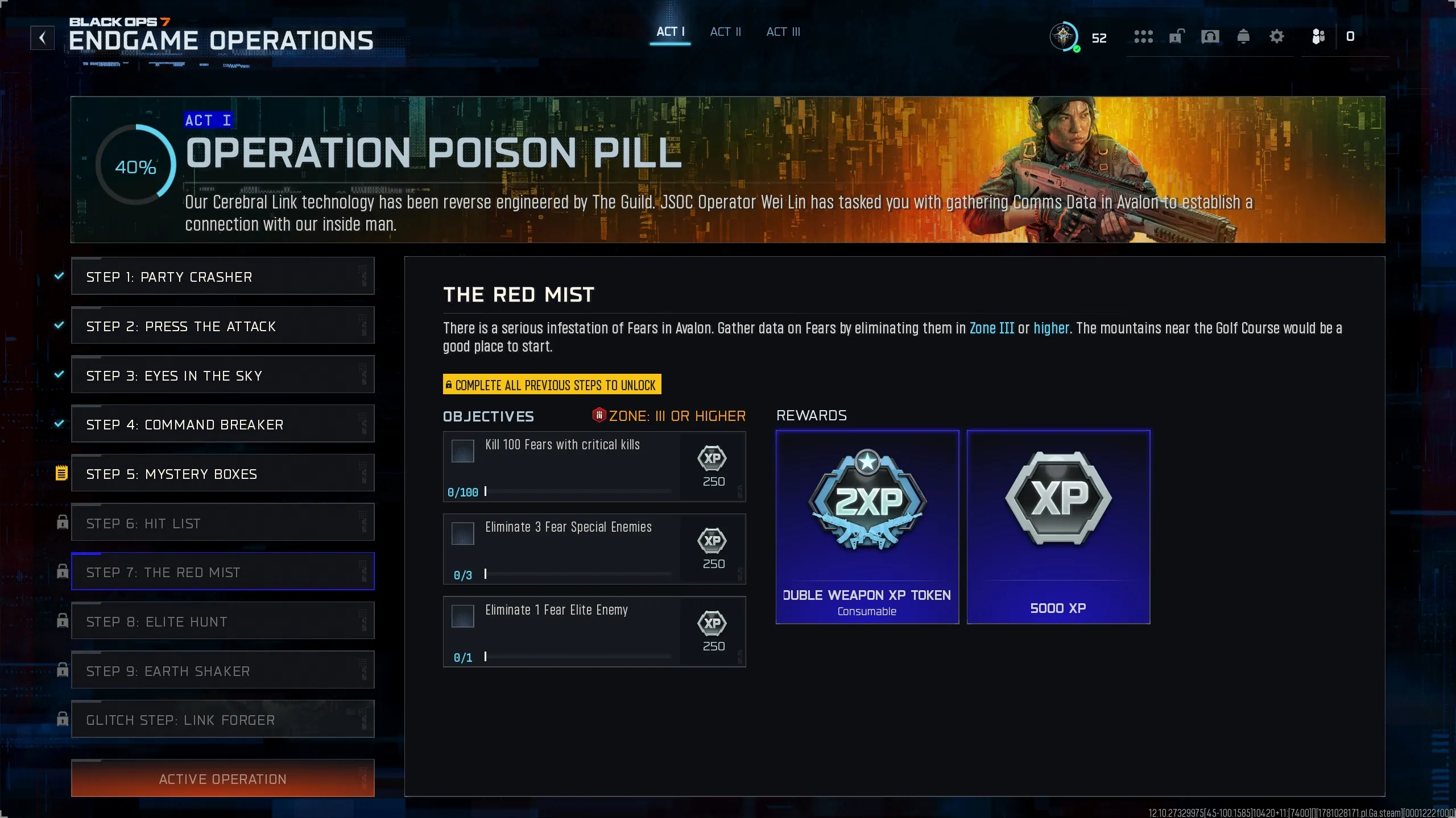 Step 7: The Red Mist objectives and rewards screen
