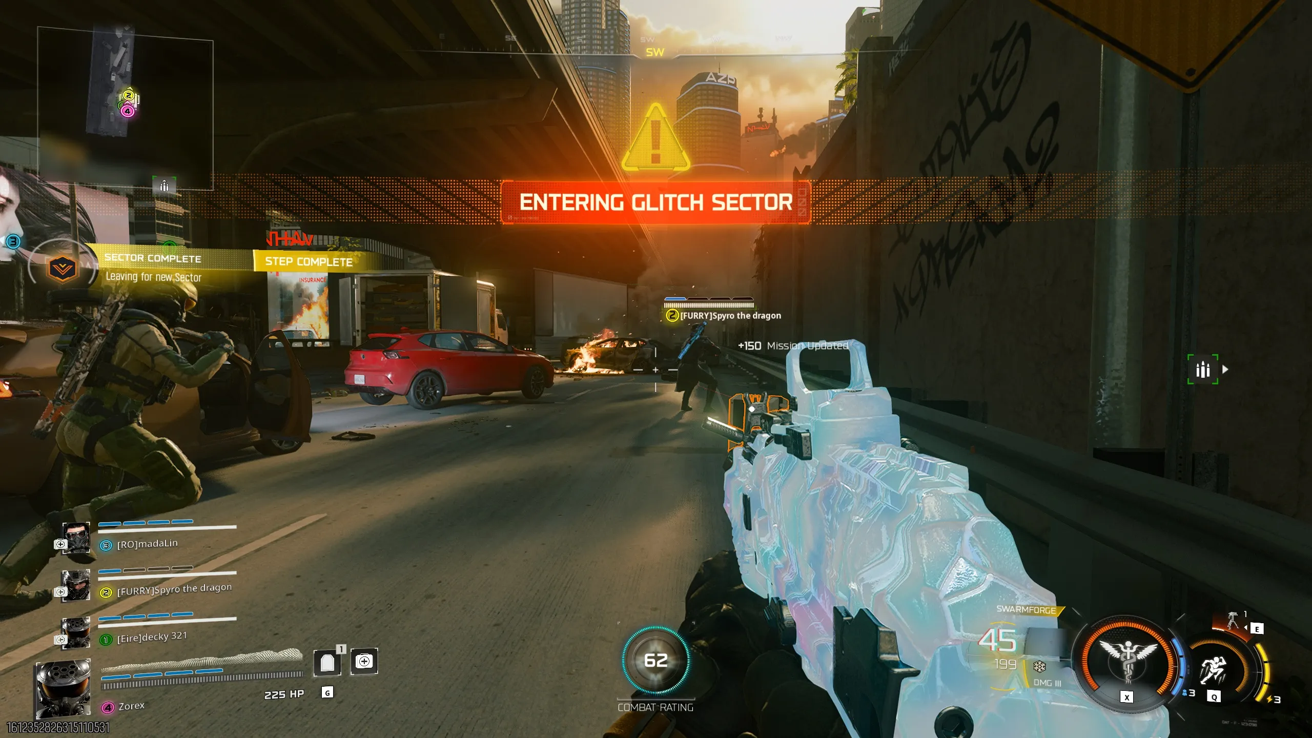 Entering the Glitch Sector with warning overlay and initial enemies