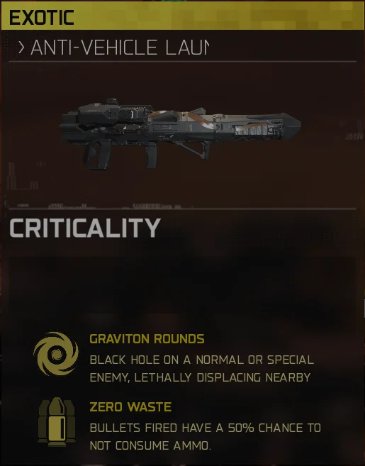 Criticality exotic weapon card