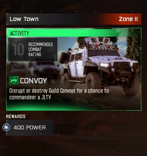Convoy activity card on the Tac Map at Low Town