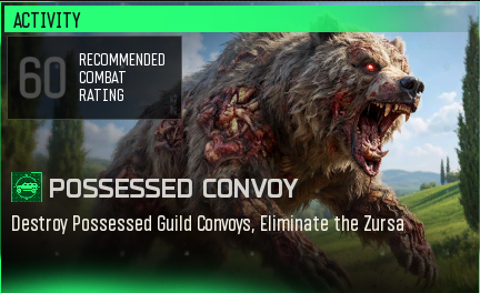 Possessed Convoy activity card on the Tac Map at Firing Range